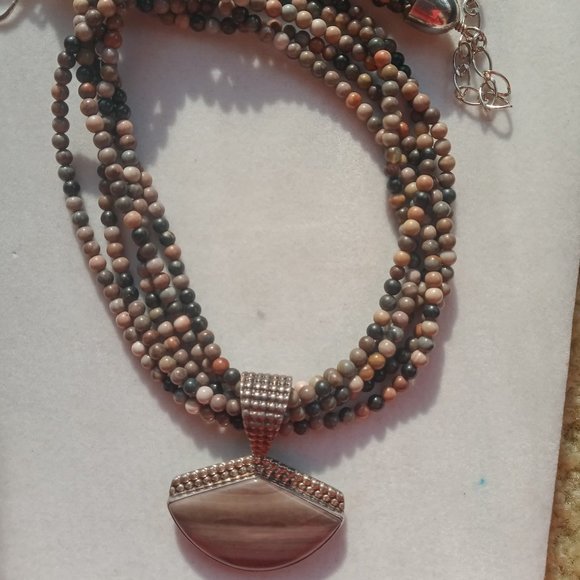 Jay King DTR 5 strand Jasper necklace and Jasper pendant 925 sterling silver, - Picture 3 of 12